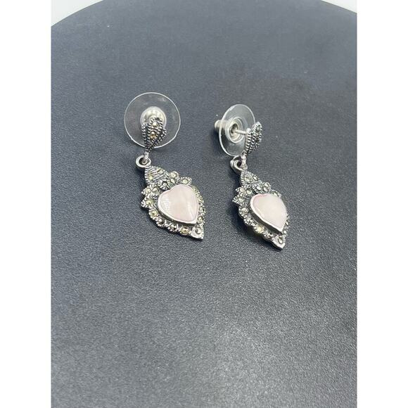Vtg Signed M 925 Sterling Silver
Marcasite Mother of Pearl Heart
Dangle Earrings - Picture 15 of 15